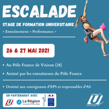 STAGE NATIONAL DE FORMATION ESCALADE les 26 et 27 mai 2021 – Pôle FRANCE – VOIRON